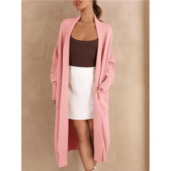 Womens Long Cardigan Sweaters with Pockets Pink - Picture 4 of 5